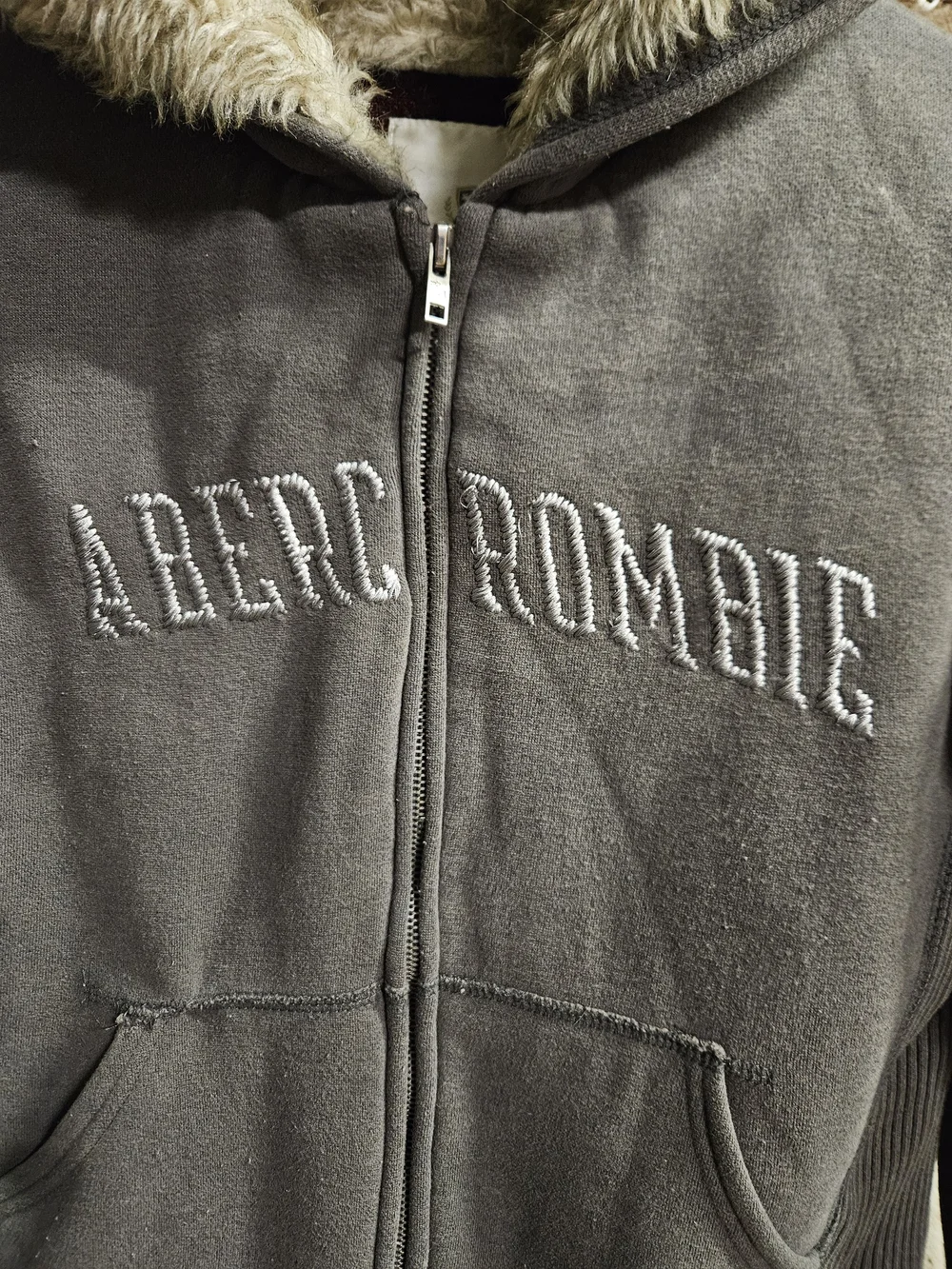 Abercrombie & Fitch Gray Hooded Jacket with Faux Fur Trim